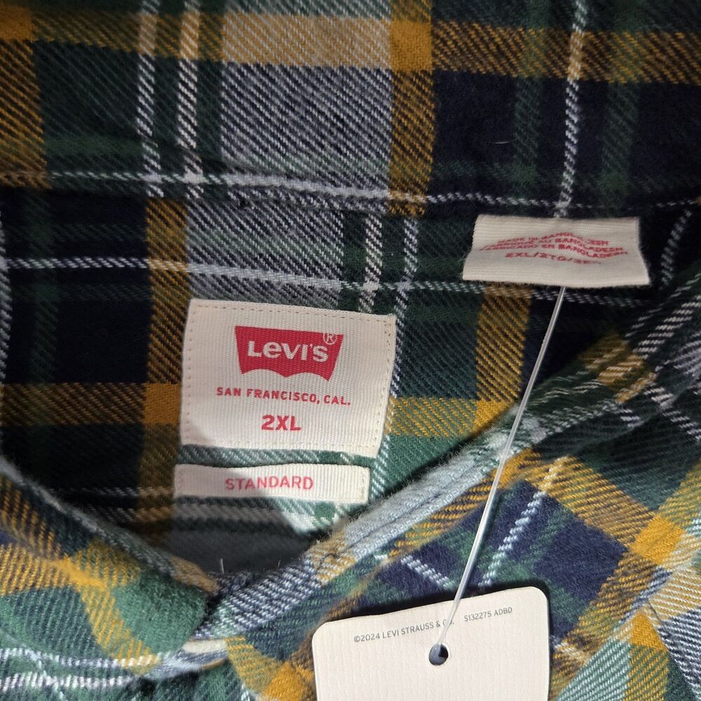 Levis The Western Standard Fit Plaid Flannel Shirt Mens 2XL Green 574230019 - Picture 4 of 9
